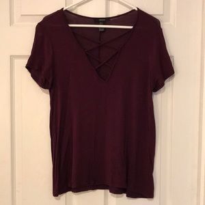 Forever 21 Medium Dark Maroon top with criss-cross detail